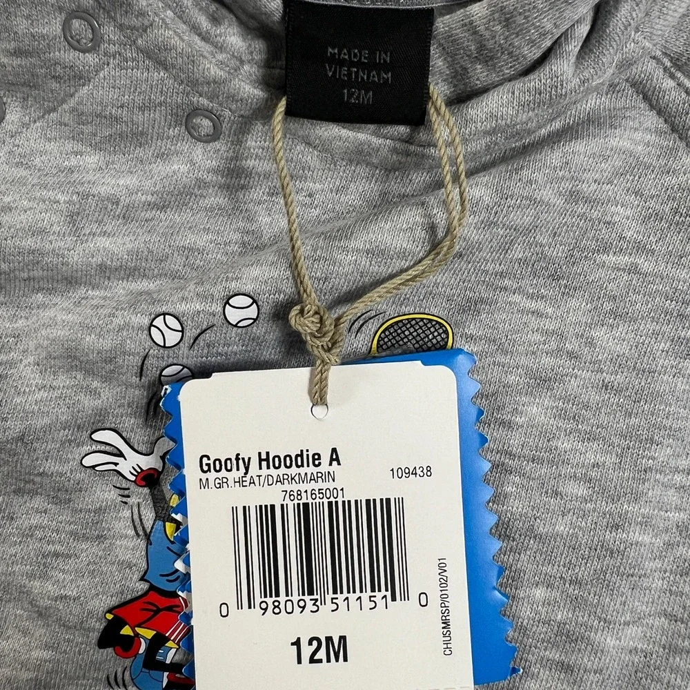 Adidas Goofy Hoodie Kids‎ 12M Gray Disney Sport Graphic Pullover Vintage NWT